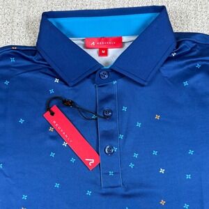 NEW REDVANLY Mens Medium Mazarine Blue Savile Floral Print Golf Polo Shirt R2419